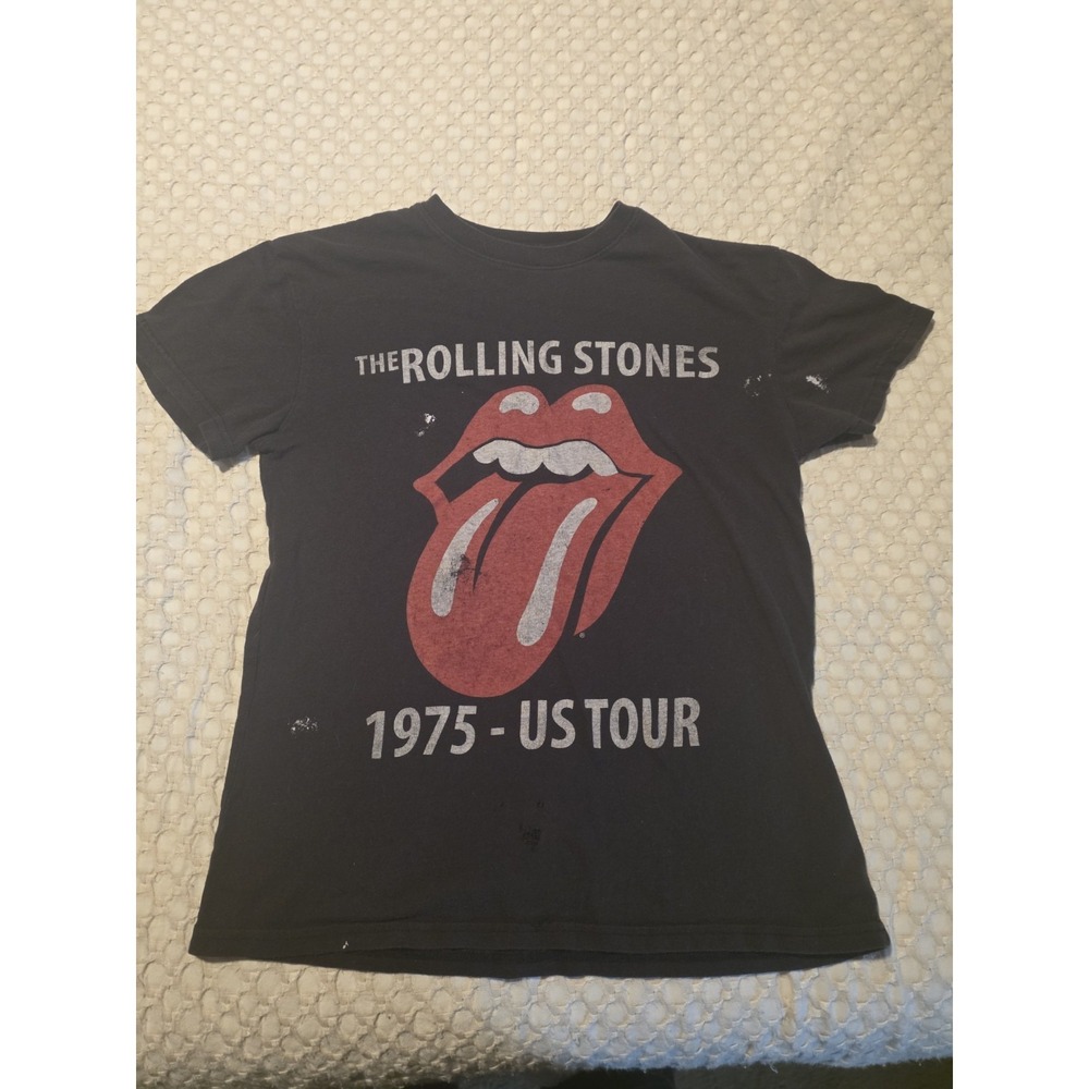 The Rolling Stones Graphic T-Shirt Mens Small Black Fair 1975 US Tour Distressed - Picture 2 of 10